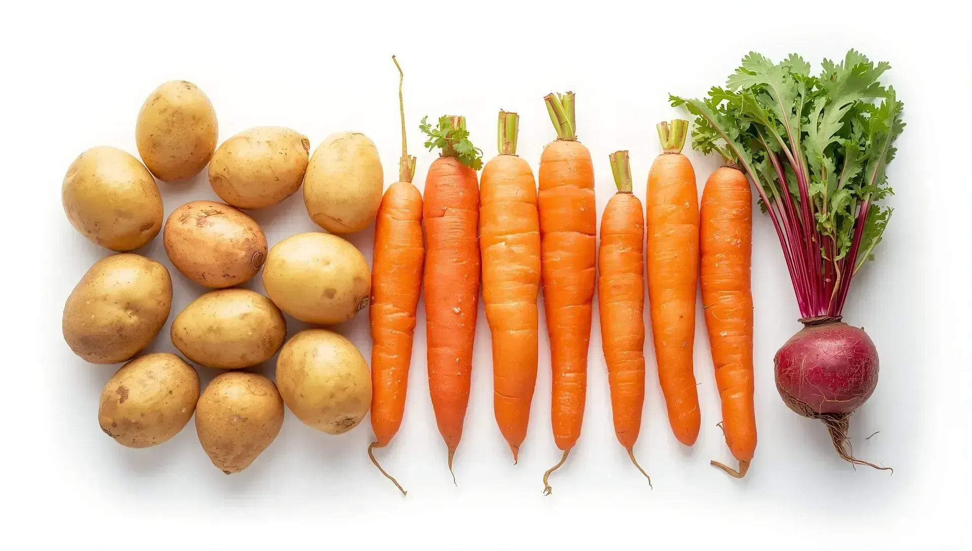 Mahepõllunduslikud kooritud kartul, porgand ja punapeet